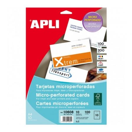 Apli Tarjetas de Visita Microperforadas Blancas 200g Mate 90x50,8mm Apli Tarjetas de Visita Microperforadas Blancas 200g Mate 90x50,8mm